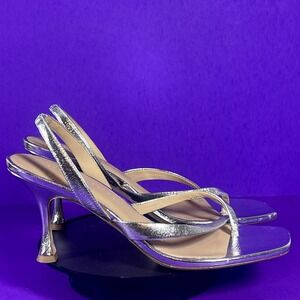 Veronica Beard Womens Merrit Metallic Leather Strappy Flare Heel Sandals Size 10